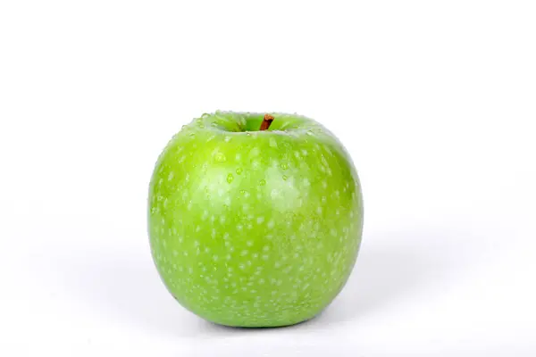 Zielone Jabłko Białym Tle Zbliżenie Świeże Zielone Jabłko — Zdjęcie stockowe