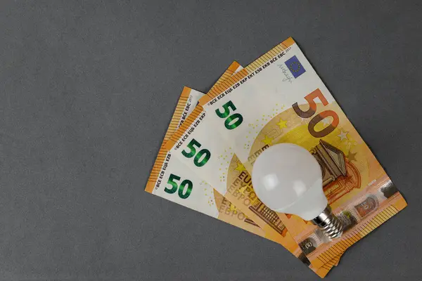 Energy saving light bulb and euro banknotes. Energy saving and savings concept