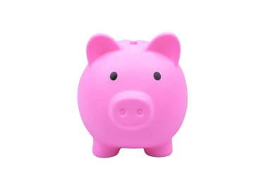 Pembe kumbara beyaz arka planda, iş ve finans alanında izole edildi. Yüksek kalite fotoğraf