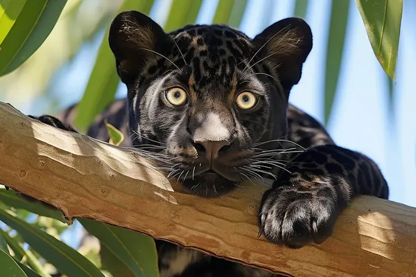 A close up  of a black panther hidden in the jungle
