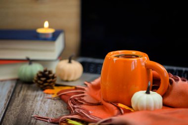 Güzelim sonbahar sezonunu turuncu bir kupayla, büyüleyici dekoratif balkabaklarıyla ve sıcak, davetkar renklerle kucaklayın.