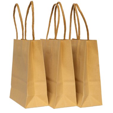 Beyaz arka planda izole edilmiş saplı katlanmış kağıt torba. Yüksek kalite fotoğraf