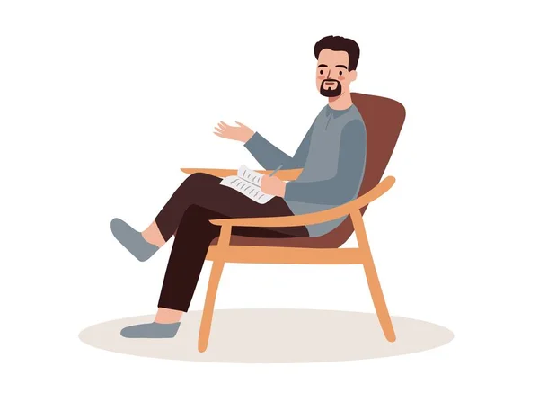 白に隔離された椅子の心理学者 セッションコンセプト中のセラピスト ベクターイラスト — ストックベクタ