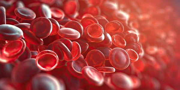 Flowing red blood cells, erythrocyte, health care concept. 3d rendering red blood cells in vein. Generative AI.