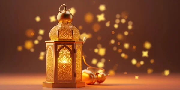 Arabic lantern of ramadan celebration background 3d illustration. generative ai