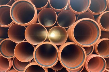 Depoda mavi PVC borular, plastik kanalizasyon boruları