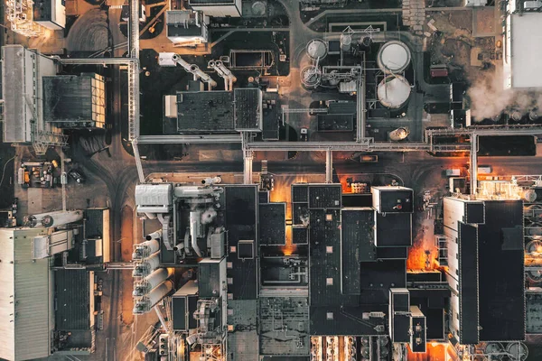 Industrie Luftaufnahme Einer Ölraffinerie Fabrik Bei Nacht — Stockfoto