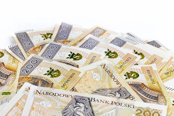 Куча Польских Банкнот Стоит Белом Фоне 200 Злотых Банкнот Лицензионные Стоковые Фото