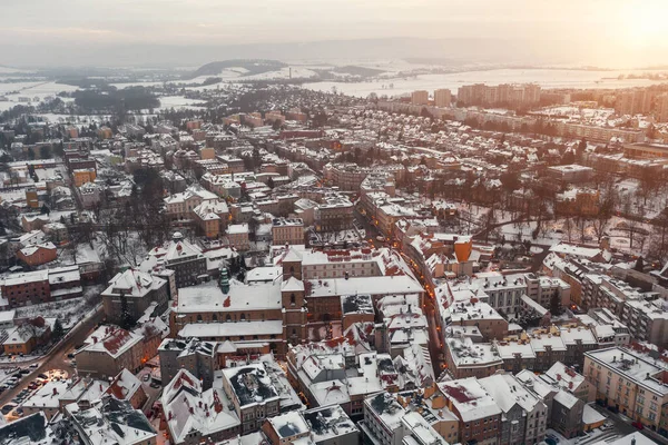 Winter Landscape Height Snow Covered Town Klodzko Poland — Stock Photo, Image