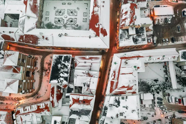 Вид Воздуха Заснеженный Старый Немецкий Город Воздушный Вид Заснеженные Крыши — стоковое фото