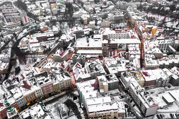 Панорамный Вид Воздуха Зимний Город Покрытый Снегом Клодько Польша — стоковое фото