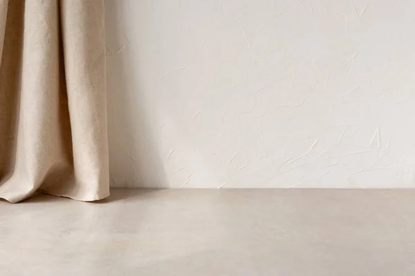 Neutro Sfondo Stanza Vuota Parete Gesso Bianco Pavimento Pietra Beige — Foto Stock