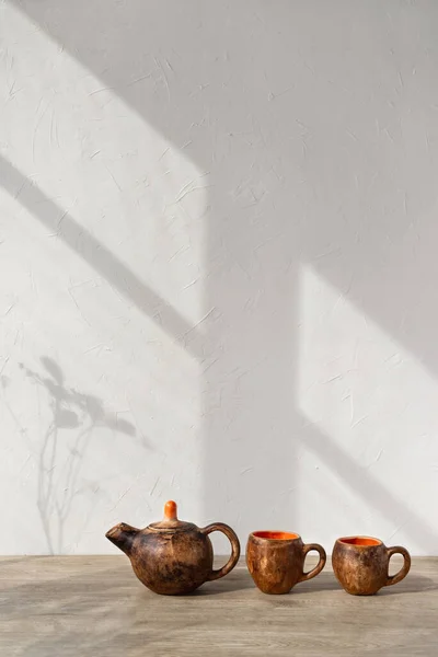 Мінімалістичний Дизайн Інтер Єру Кухні Чайний Набір Виготовлений Глиняної Кераміки — стокове фото