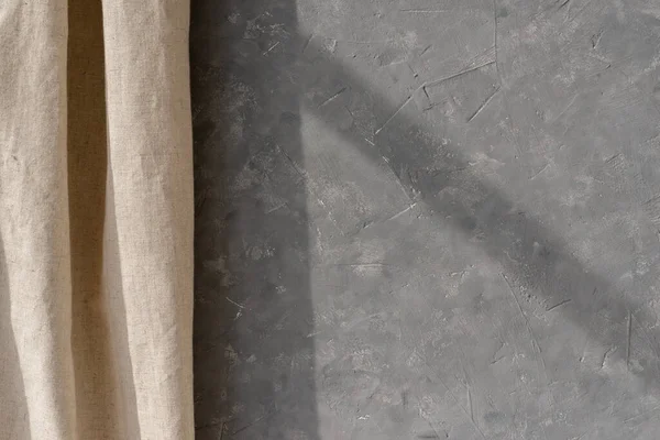 Textura Parede Concreto Cinza Vazio Cortina Linho Bege Fundo Design — Fotografia de Stock
