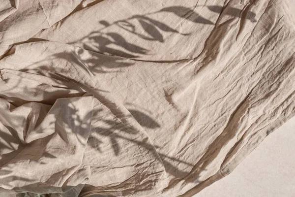 Crumpled Linen Fabric Texture Folds Sun Light Lifestyle Floral Sunlight — Stock Photo, Image