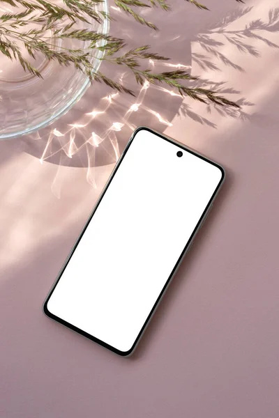 Empty Mobile Phone Screen Mockup Pastel Pink Background Abstract Aesthetic — Stock Photo, Image