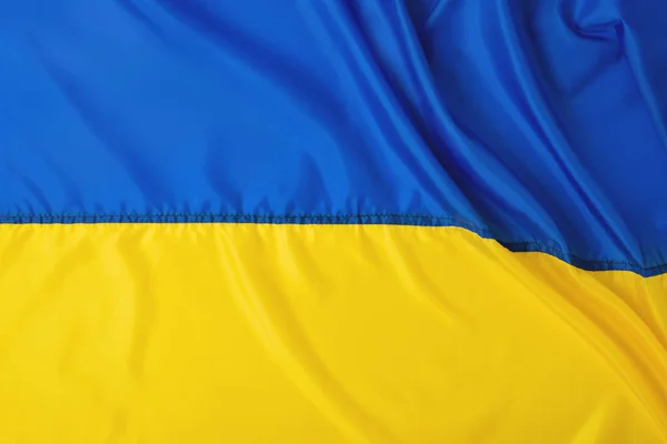 Ukrainian Flag Banner Yellow Blue Folded Silk Fabric Texture Background — Stock Photo, Image