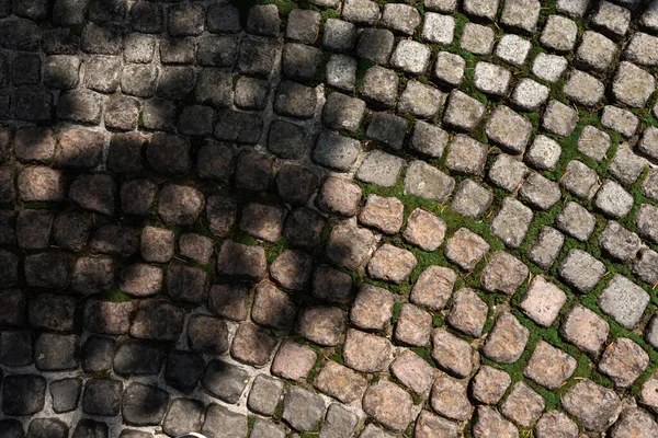 Old Street Paving Stone Sidewalk Floral Sun Light Shadow Authentic — Stock Photo, Image
