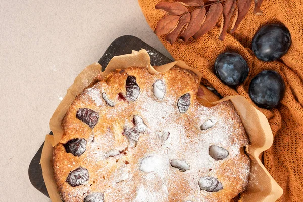 Höstens Traditionella Bageri Thanksgiving Dag Behandla Paj Kaka Med Plommon — Stockfoto