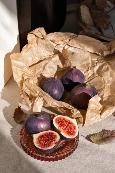 Frutas Maduras Higo Mesa Cocina Desordenada Estilo Vida Estética Sostenible —  Fotos de Stock