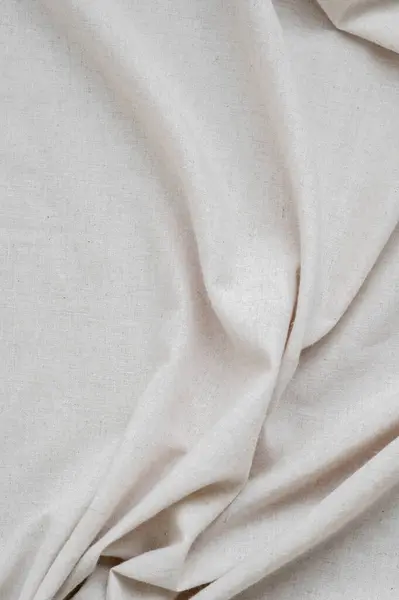 Crumpled Linen Cloth Texture Folds Soft Sun Light Shadows Aesthetic — Stock Photo, Image
