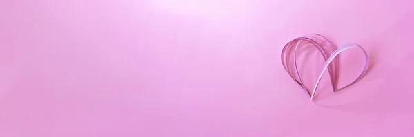Квадратное Бумажное Сердце Розовом Фоне Мягким Светом Тенями Веб Баннер — стоковое фото