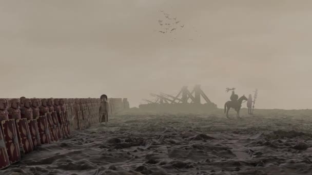Full Roman Legion Catapults Signifer Centurion Preparing Siege — Stock Video