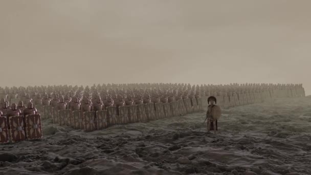 Centurione Romano Fronte Alla Sua Legione Romana Armata Pronta Guerra — Video Stock
