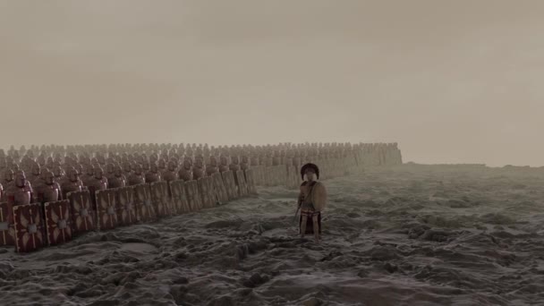 Ein Römischer Zenturio Steht Mit Seiner Legion Auf Einem Schlachtfeld — Stockvideo
