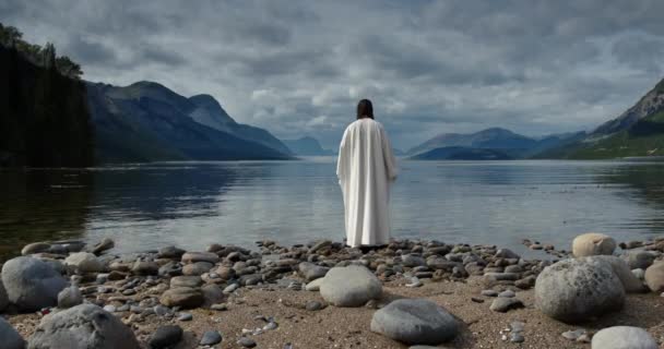 Jesus Steht Ufer Des Sees Von Galiläa — Stockvideo