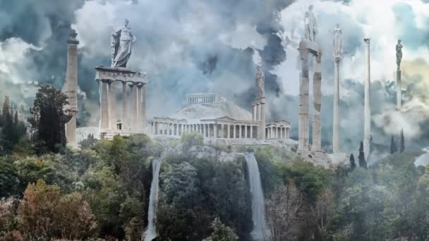 Mythological Mount Olympus Med Skulpturer Gudarna — Stockvideo