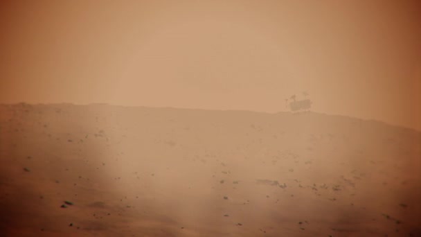 Ein Rover Erkundet Die Oberfläche Des Planeten Mars Inmitten Eines — Stockvideo