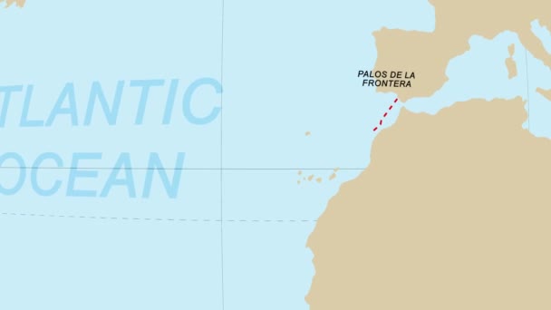Santa Maria Přesná Plavební Trasa Ameriky Mapa — Stock video