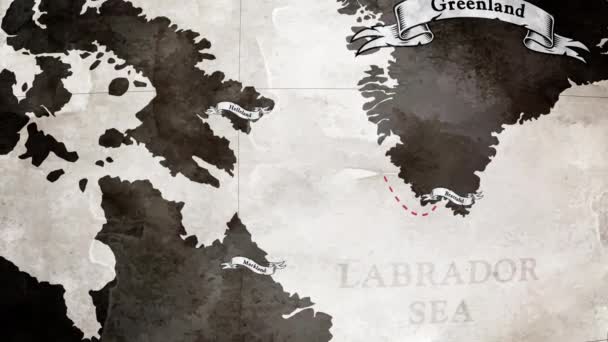 Leif Erikson Voyage Διαδρομή Προς Βόρεια Αμερική Χάρτης — Αρχείο Βίντεο