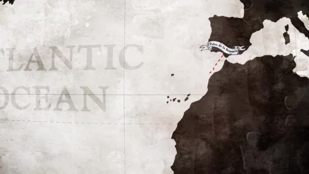 Peta Santa Maria Persis Berlayar Rute Amerika — Stok Video