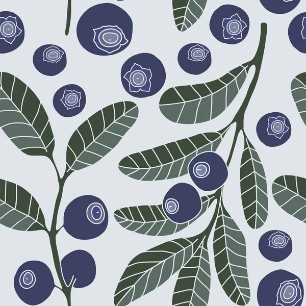 Modèle Sans Couture Éléments Botaniques Bleuets Dessinés Main — Image vectorielle