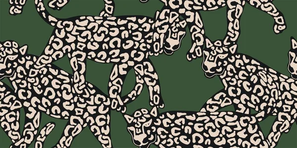 緑の背景ベクトル上のヒョウシームレスなパターン 動物のファッションパターン — ストックベクタ