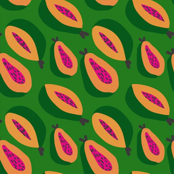 Caricature Papaye Fruits Été Motif Sans Couture Papaye Fond Coloré — Image vectorielle