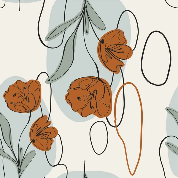 Ligne Art Floral Fleur Motif Sans Couture — Image vectorielle