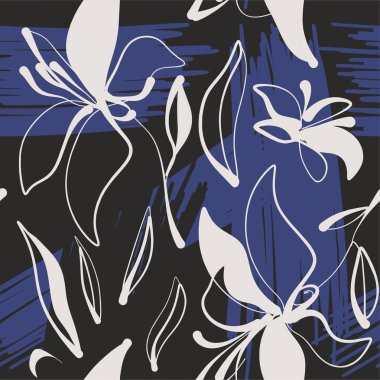 Modern egzotik botanik deseni. Çiçek soyut, çağdaş, kusursuz desen. El çizimi eşsiz baskı.