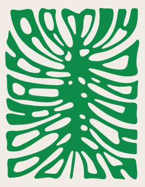 Tropik yeşil yapraklar arka plan vektörü. Botanik poster çizimi çiçek grafiği.