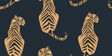 Kaplanlar kusursuz desen. Yaratıcı kolaj kalıbı. Tasarım için modaya uygun şablon.