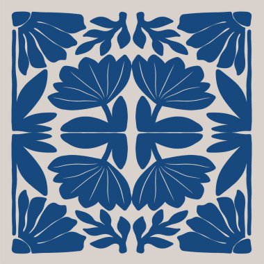 Modern el, mavi çiçekleri kusursuz desenli süsledi.