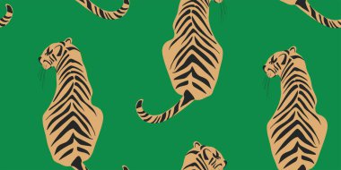 Kaplanlar kusursuz desen. Yaratıcı kolaj kalıbı. Tasarım için modaya uygun şablon.