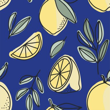 Kusursuz desenli güzel limon meyveleri ve yapraklar vektör. Çiçek deseni.