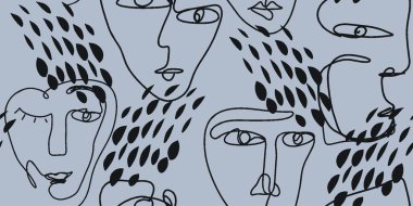 Farklı yüzlere sahip kadınların kusursuz desenli çizimleri.