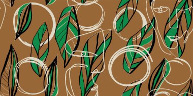 Farklı yüzlere ve çiçek yapraklarına sahip kadınların kusursuz desenli çizimleri..