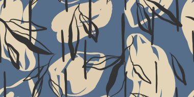 Çiçek ve soyut formlar. Kusursuz desen. El çizimi stili. Çağdaş arka plan kolajı. Tasarım için modaya uygun şablon.