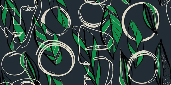 Farklı yüzlere ve çiçek yapraklarına sahip kadınların kusursuz desenli çizimleri..