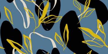 Çiçek izi. Kusursuz desen. El çizimi stili. Çağdaş baskı kolajı. Tasarım için modaya uygun şablon.